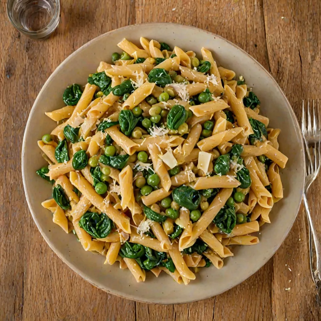 Makaron z bobem i szpinakiem